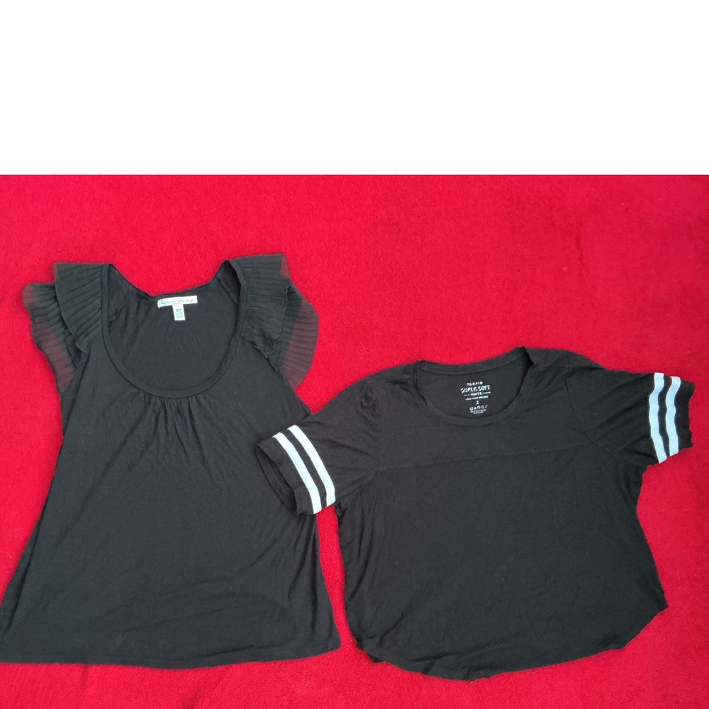 Torrid & French Laundry Black Tops Women 2 14/16 Excellent Ruffle Varsity Bundle